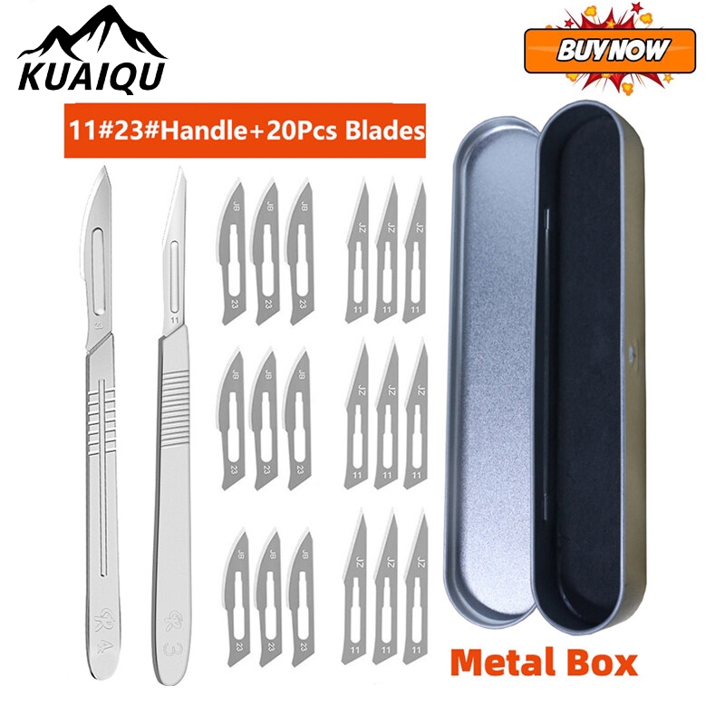 KUAIQU 11 23 Itakda Ang Scalpel Carbon Steel Blades Surgical Knife Carving Sculpting Handle Multi-Function