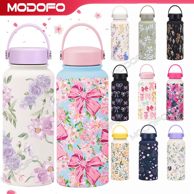 MODOFO 1000ML Thermos Bottle Thermos Cup Portable Aquaflask Tumbler Vacuum Sports Bottle Botol Air Tahan Sejuk Printed Water Bottle 水杯保溫杯
