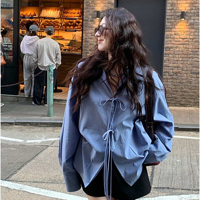 ✅【READY STOCK】Beryl Korean Style Design Sense Elegant Shirt Loose Solid Color Long Sleeve Top