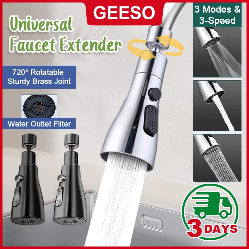 GEESO 360° Rotatable Universal Faucet Extender 3-Speed Adjustable Sink Sprayer High Pressure Bathroom Kitchen Shower Washbasin Spray Head Faucet Bubbler Nozzle Water Tap Extend Adapter Filter Purifier Replacement Keran Bib Tap Paip 厨房旋转喷头