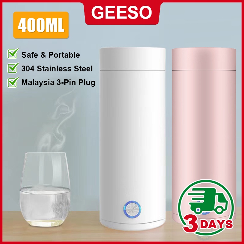 GEESO 400ML Portable Electric Kettle Stainless Steel Water Boiler Electric Cerek Elektrik Heater Kettle Travel Kettle 便携式 电热水杯
