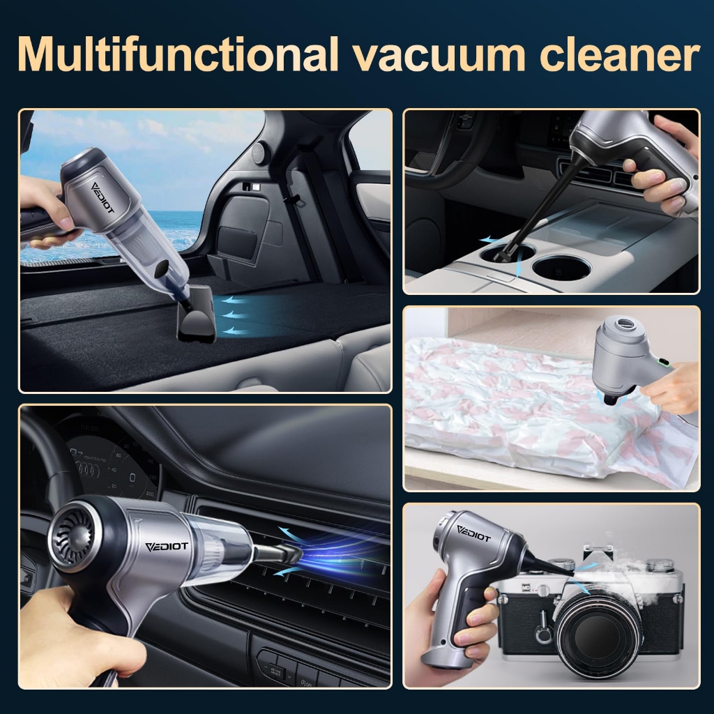 Vediot 95000Pa Brushless TYPEC Cordless Car Vacuum Cleaner +无线吸尘机  Portable Handheld Electric Air Blower Dust Duster  For Car Home Desktop Keyboard Cleaner Cleaning
