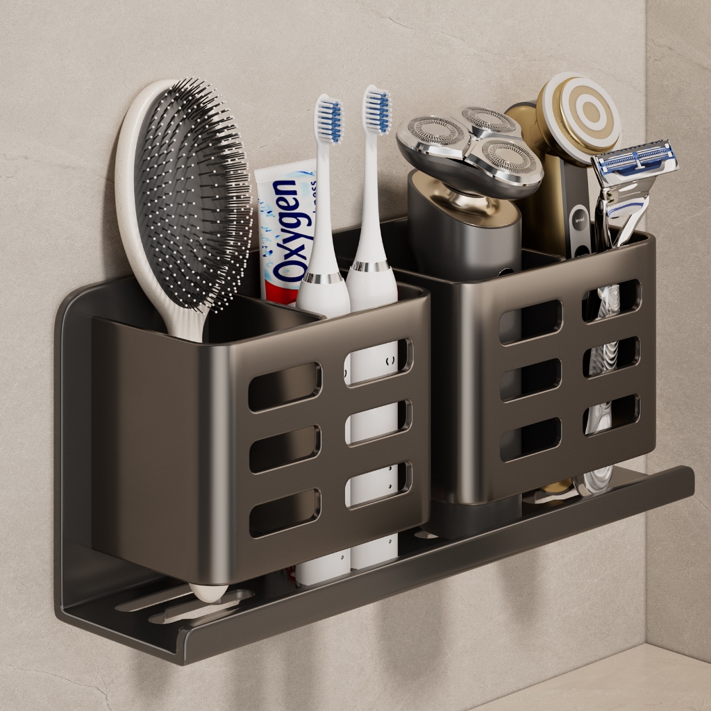 MEIDOO Bathroom Electric Toothbrush Holder Wall-mounted Aluminum Storage Rack Black/Gray