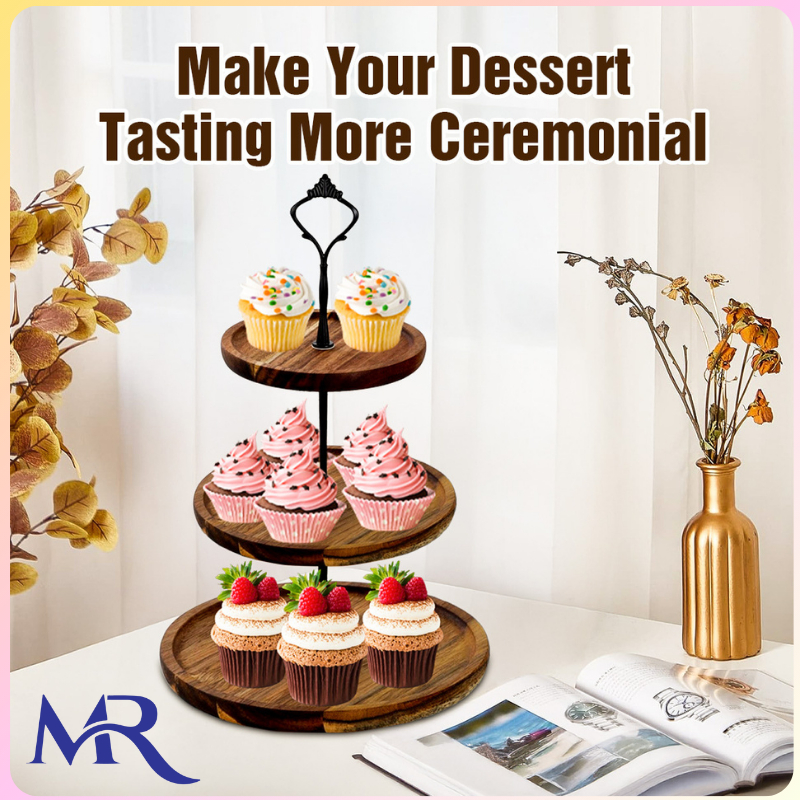 3 Tier Cupcake Stand, Farmhouse Rustic Tiered Serving Tray,3 Tier Serving Tray for Farmhouse Kitchen Decor, Wood Dessert Tray for Tea Party Wedding Server, Decorative Tiered Tray.