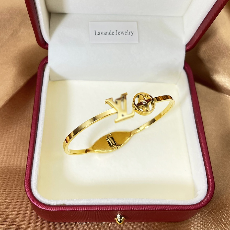 [LAVANDE] Premium Titanium Bracelet 18K Gold Girls Bracelet Non-Fade Light Luxury Jewelry Elastic Opening Stainless Steel Bracelet Couple Gift L1V2