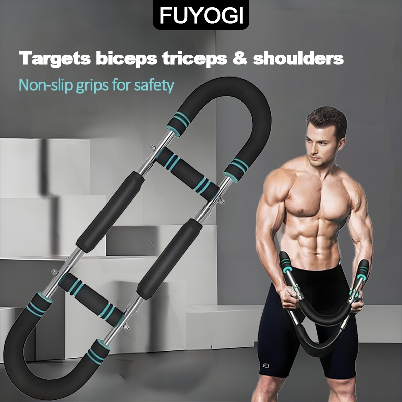 FUYOGI U-shaped Spring Arm Strength Trainer Anti-Slip Grips Gym Power Twister Bar Fitness
