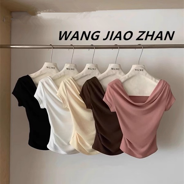 【WJZ】Women's Korean Sexy Slim Fit Off Shoulder Design Short Sleeve T-shirt【B12】