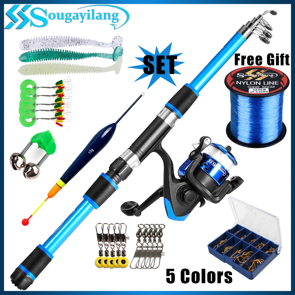 Sougayilang Joran Pancing 1 Set MINI Fishing Set Telescopic Fishing Rod & Spinning Fishing Reel 5.2:1 Gear Ratio Portable Fishing Tackle for Adults Youth Travel Fishing Fishing Lures Nlon Line Mesin Pancing