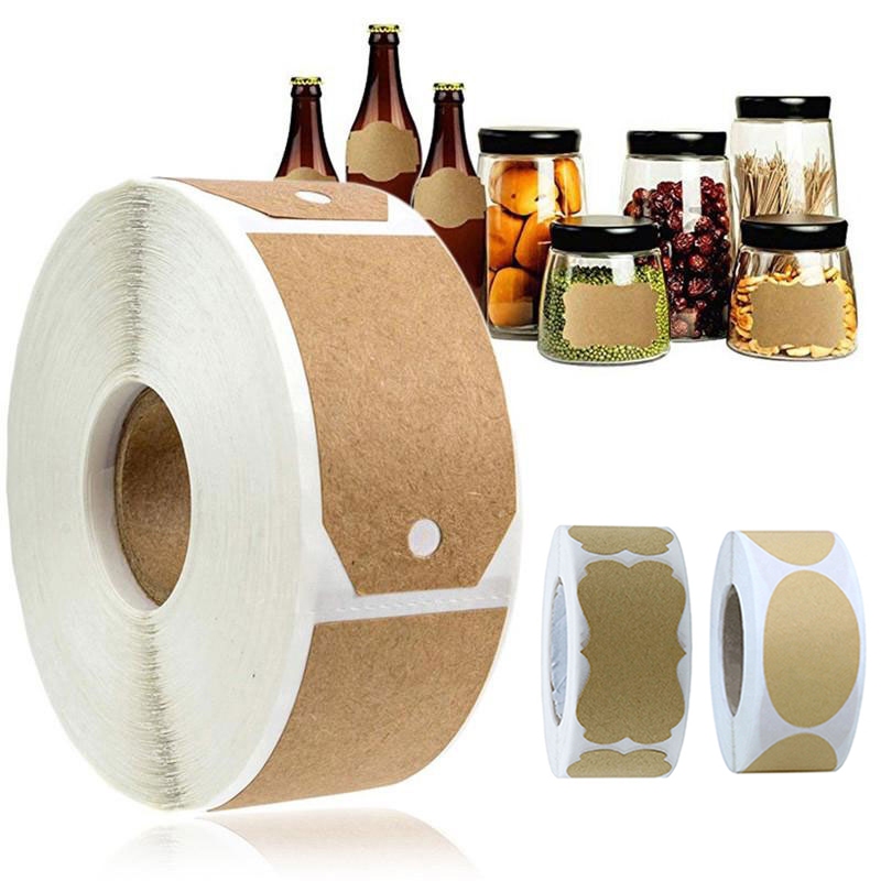 300pcs/Roll Kraft Round Stickers Self-adhesive Classification Label Paper