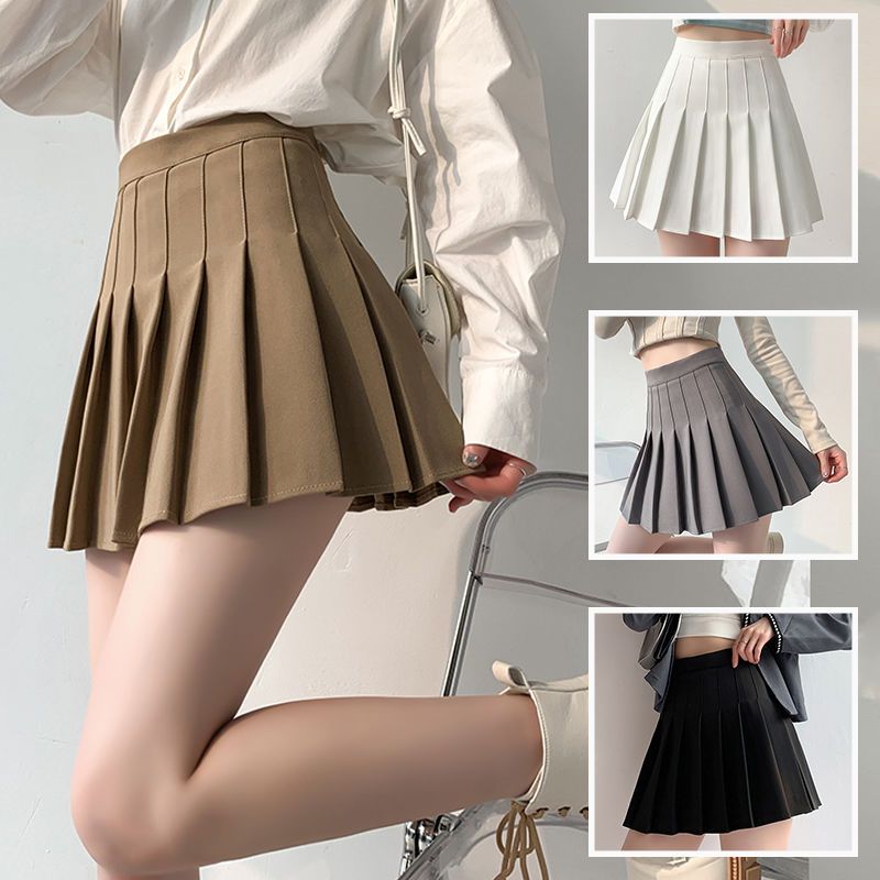 Sports Korean Style Mini Skirt Fashionable High Waist Solid Slim Wrinkle-free Pleated Short Skirt