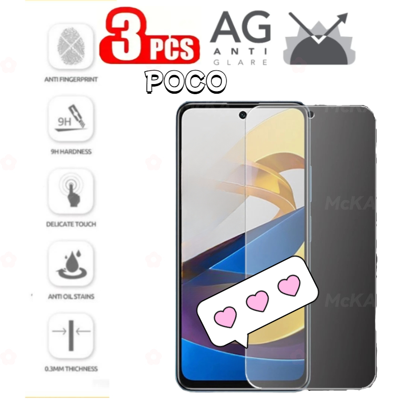 3 Pieces Frosted Tempered Film FOR Xiaomi POCO C65 F7 F6 F5 X5 X6 M7 Pro M5 M5s M4 M3 F4 F3 X4 GT C40 Note 14 13 4G 5G Matte Glass Sticker Mobile Phone Screen Protective Film High Aluminum Coverage Tempered Film Game Feel ReduceFingerprint