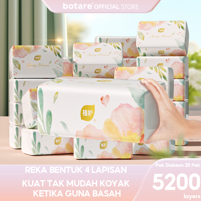 [20 PACKS]Botare Air Cushion Tissue 4-ply Soft Facial Tissues 5200 sheets Face Tissue 175x140mm