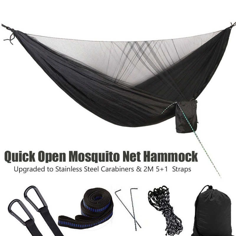210T Breathable Quick Drying Parachute Portable Travel Automatic Quick-Opening Camping Ultralight Outdoor 1-2 Person Hammock Hanging Bed 500lbs Load Capacity with Mosquito Net