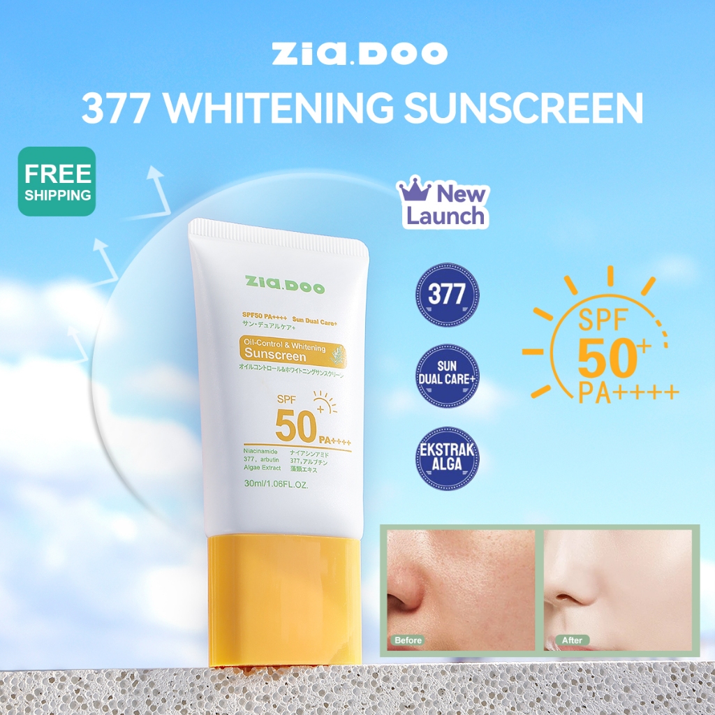 ZIA.DOO Sunscreen SPF 50 PA+++ 377 tone up  UV Blue Light Tone Up Skin Care Physical Sunscreen Shield Essential Gel Sunscreen Serum Sun Glow Sunscreen(30ml)