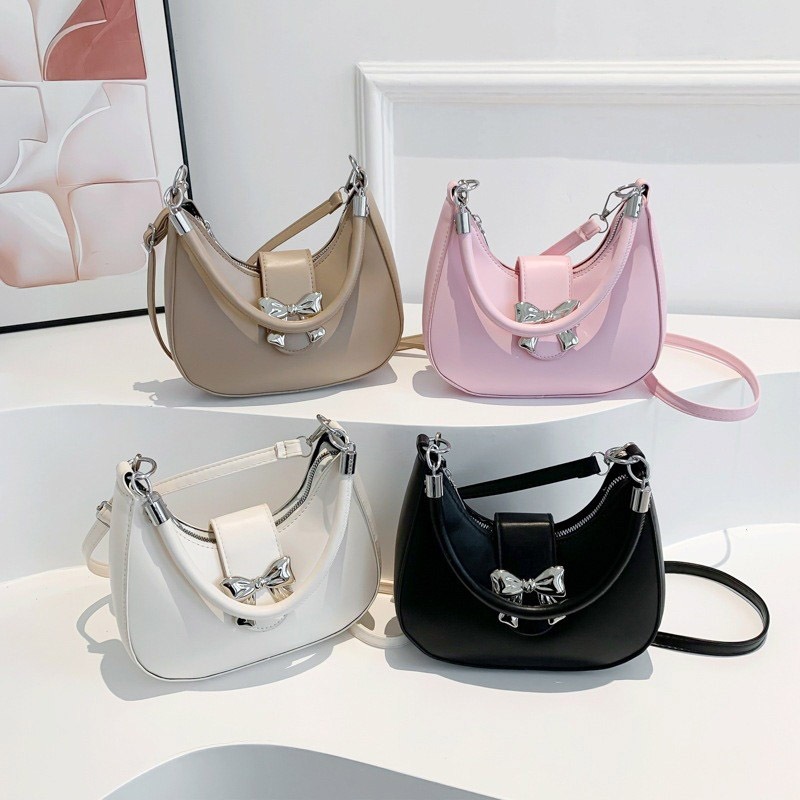 [Ship from Malaysia] Fashion Underarm Bag Women Bow Elegant Leather Armpit Bag Handbag Casual And Versatile Girls Sling Shoulder Crossbody Bag Tote Bag
