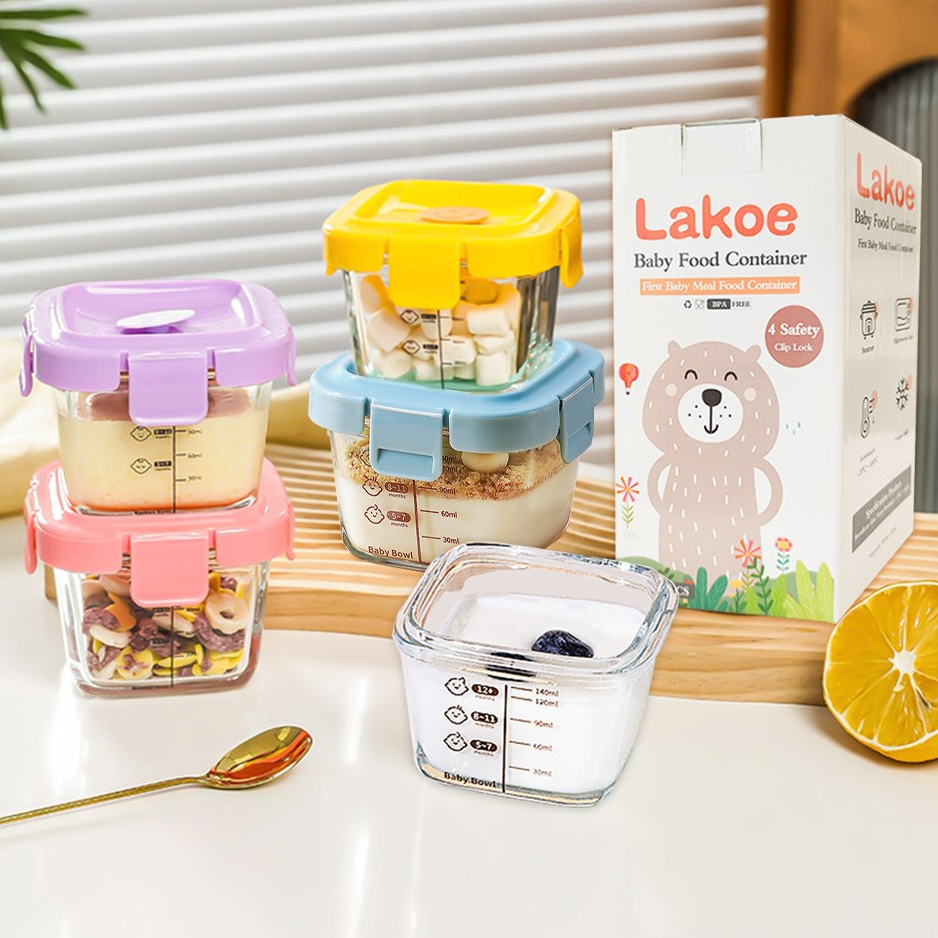 3PCS/set 170ML Glass Baby Food Container Snack Milk Sealed Box Feeding Bowl Container Storage Lead Kotak Makanan