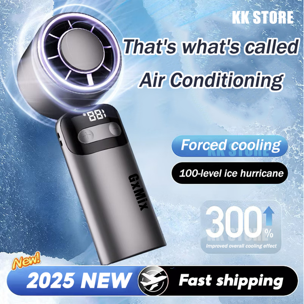 𝑲𝑲 usb fan Portable USB Mini Fan kipas mini kipas tangan Mini Fan Rechargeable Handheld Portable Turbo LED Display 4000mAh