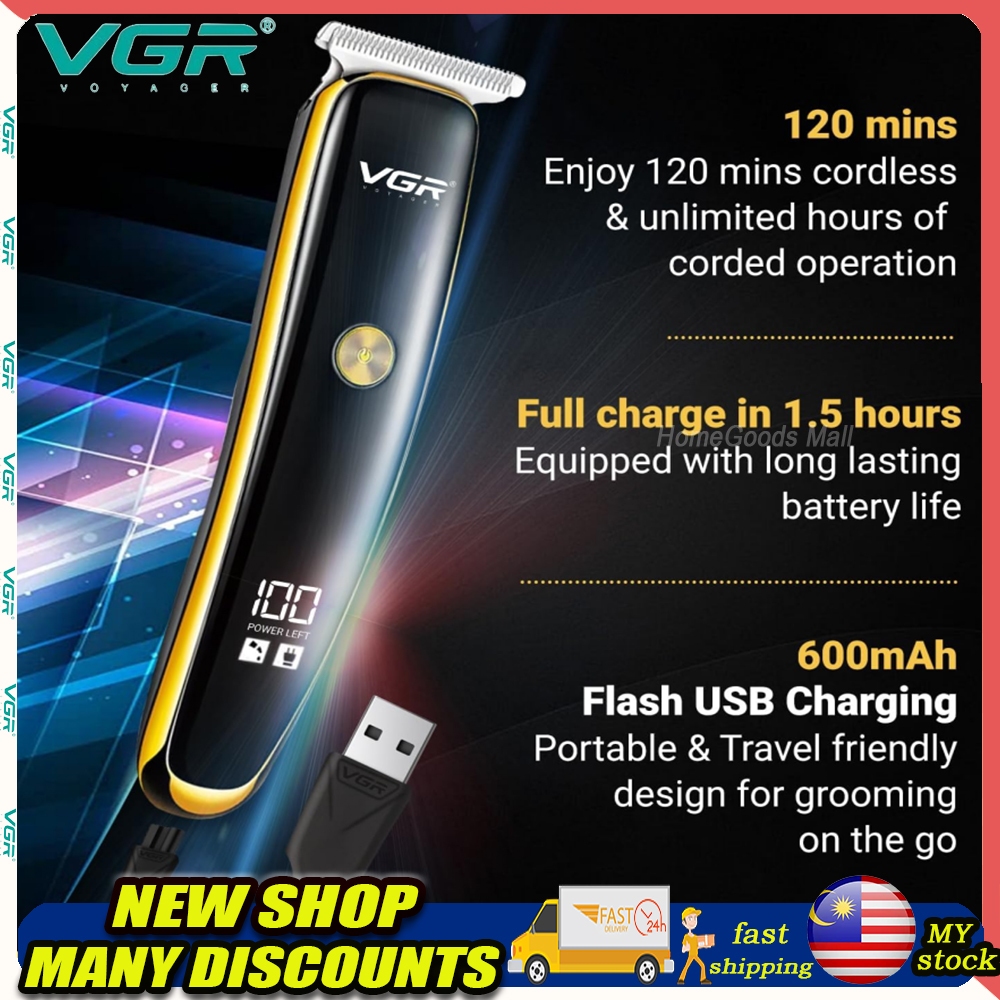【Malay Stock】VGR 966 waterproof electric shaver, Portable hair clipper  wireless charging hair trimmer cutting machine mesin cukur