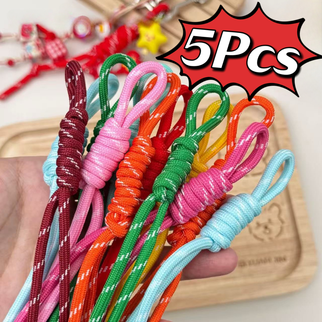 5PCS Multi-color Braided Lanyard Keychain Anti-theft Trendy Knot Nylon Rope for Backpack Strap Bag Decorative Accessories Gift