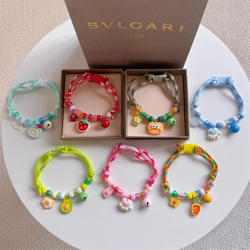 Colorful Adjustable Pet Collar with Bell Woven Dog Necklace Contrast Color Puppy Cat Collar Pet Accessories