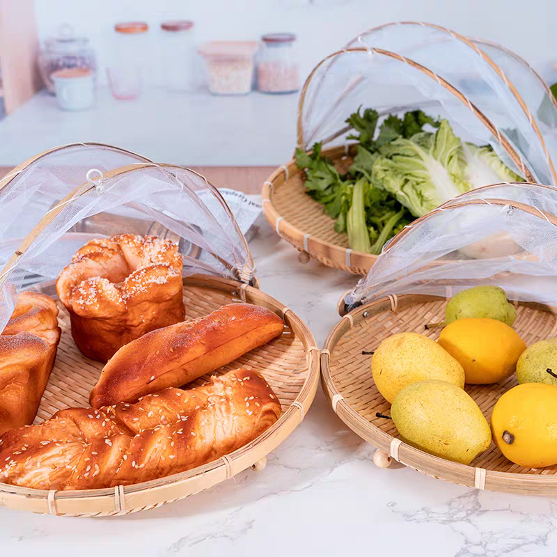 30cm/36cm/42cm Handmade Tent Tudung Saji Bertingkat Bamboo Tray With Cover Bamboo Food Cover Dessert Tray Wood Talam Tudung Saji