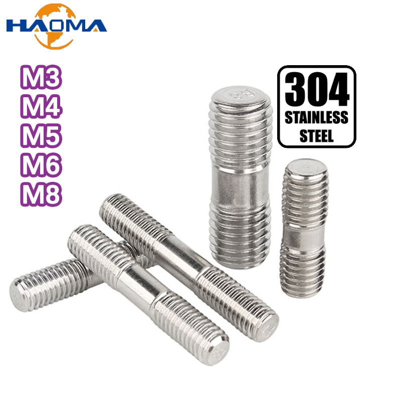 Double End Thread Rod 304 Stainless Steel Lengthen Headless Stud Bolt Screw Tooth Stick Dual Head Threaded Bar M3 M4 M5 M6 M8