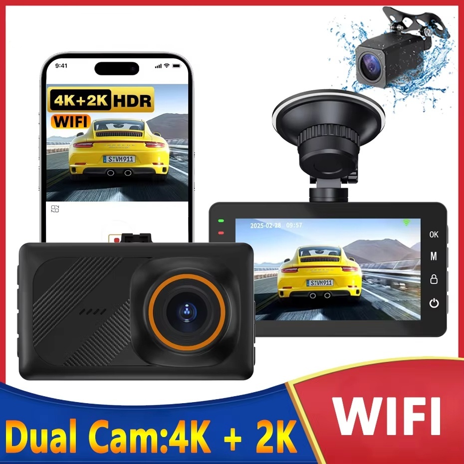 A5 4K+2K 3 Inch Dash Cam 24H Record Car Camera Dashcam Night Vision Parking 170 Wide Angle G-Sensor Recorder Rear View Car Camera for Car Front + Rear Dash Cam
