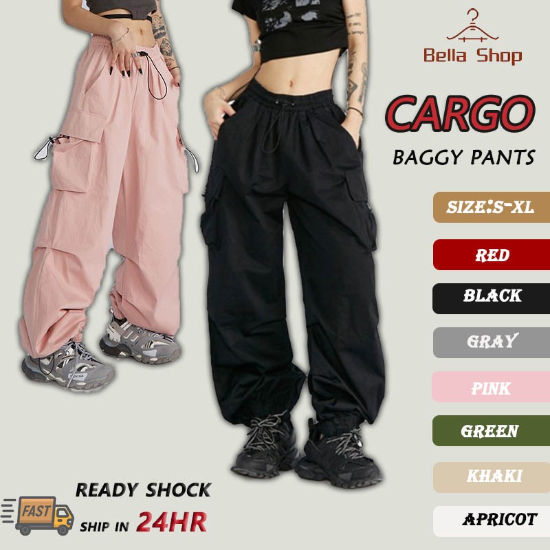 ✨【READY STOCK】Bella Casual Pants Cargo Pants Wide Leg Loose Straight-Leg Pants American Street Style