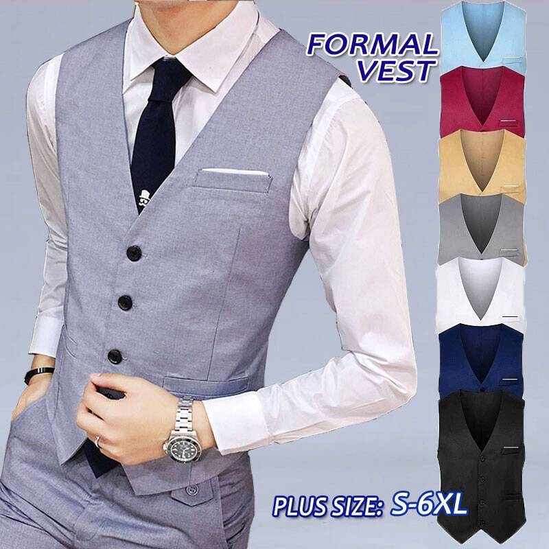 【LOCAL STOCK】Men Vest Suit Formal Korean Black Grey Business Thin  Slim Fit Office Vest For Men Plus Size Waistcoat Lelaki XY7412