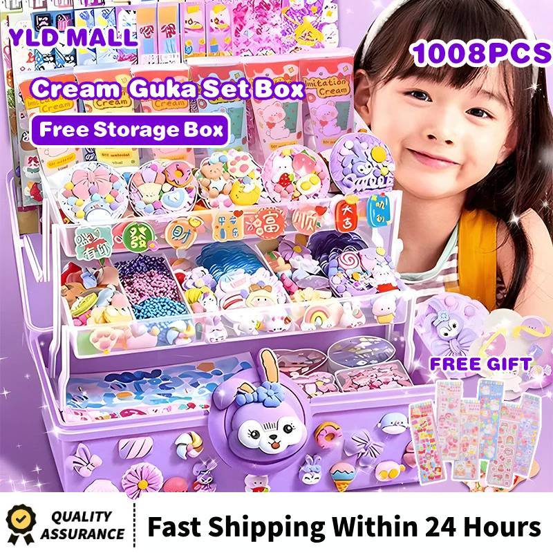 【Local Delivery】1008PCS Cream Guka Guka Set Sticker 1008PCS Full Set Guka Kids Keychain DIY Tools Goo Card Guka Plate Gift Cute Kids Cartoon Hand Tools 咕卡 DIY 咕卡材料包套装