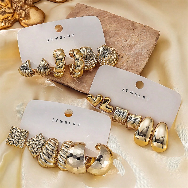 JUSHI Metallic Style C Shape Water Drops Bean Earrings 3 Pcs Gift Party Vacation Jewelry Accessories