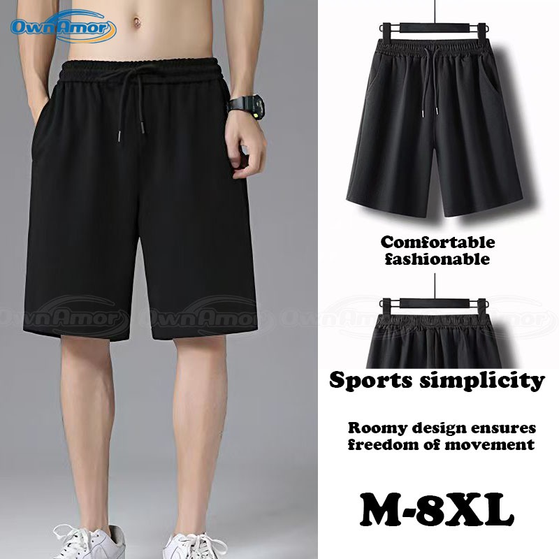 【 M-8XL 】 Plus Size Short pants Men's Imitation Cotton Thin Casual Loose Fit Sports Beach Shorts