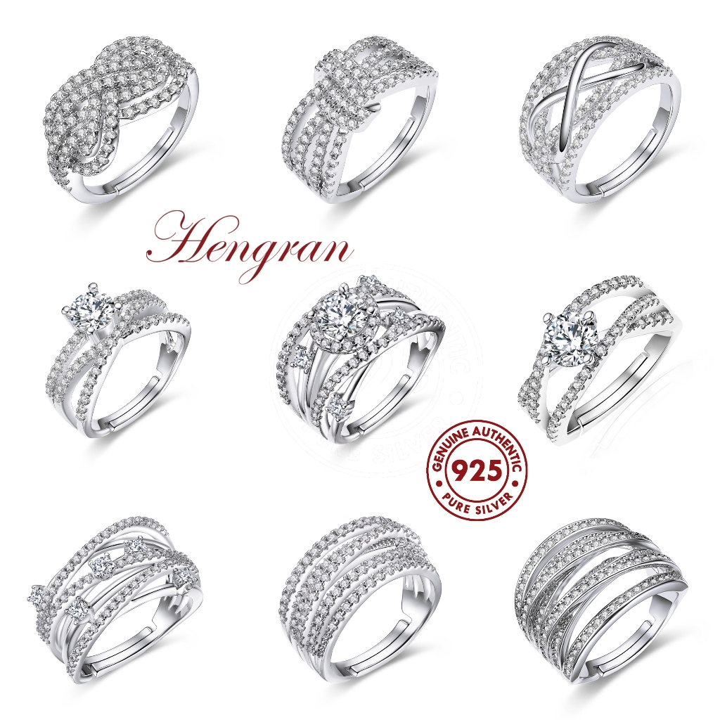 Hengran Silver 925 Ring For Women Cincin Belah Rotan Infinity Tunang Korea Perempuan Engagement Perak Hadiah Untuk Adjustable Fashion Korean Jewelry S925 Original Promise Diamond Wedding Moissanite Rings
