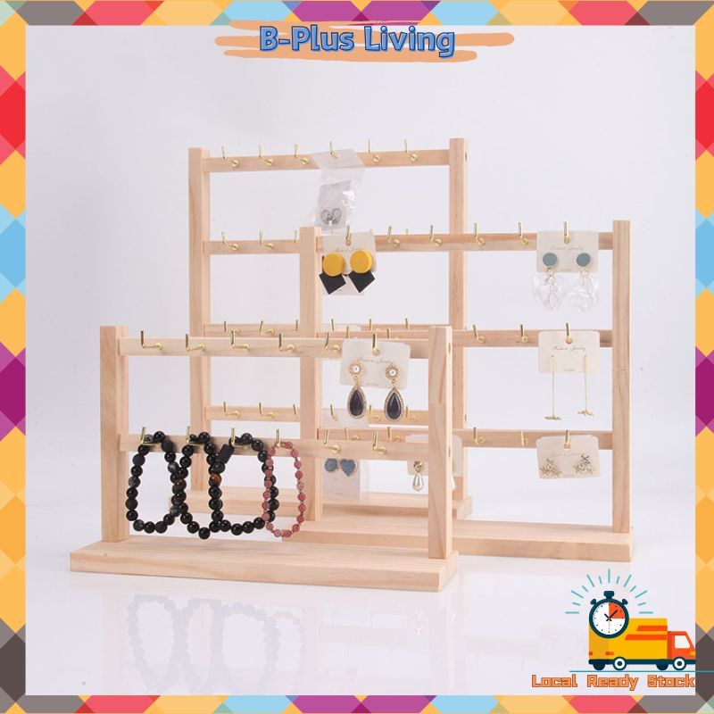 Simple Solid Wood With Hook Necklaces Easel Display Wooden Earrings Jewelry Hanging Keychain Storage Rack