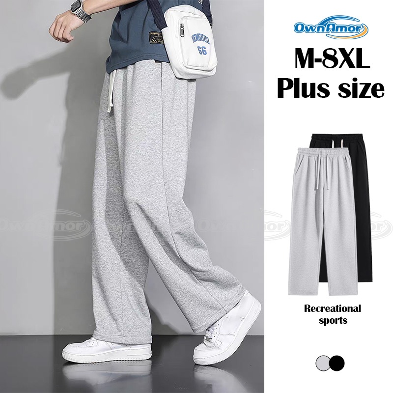 【M-8XL】Long Pants Men Plus Size Thin & Straight Leg Loose Casual Pants Grey Sweatpants Sports Pants