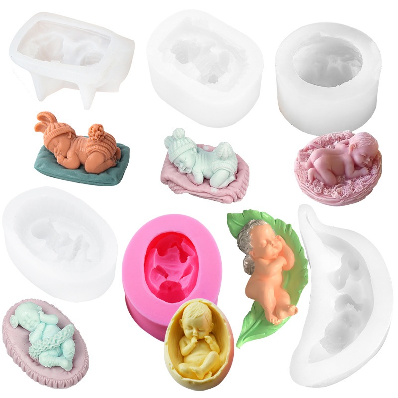 Sleeping Baby Modeling Silicone Mold Baby Chocolate Fondant Cake Mold Handmade Soap Mold Aromatherapy Candle Mould DIY Plaster Fragrant Stone Mold