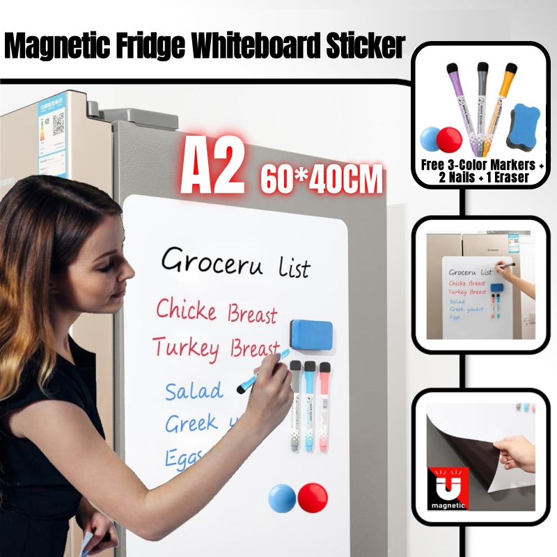 60x42cm Flexible Magnetic Dry Erase Whiteboard for Refrigerator, Reusable Blank Memo Board & Daily Planner, Family Schedule Magnetic Whiteboard (A2/A3/A4/A5 Size)