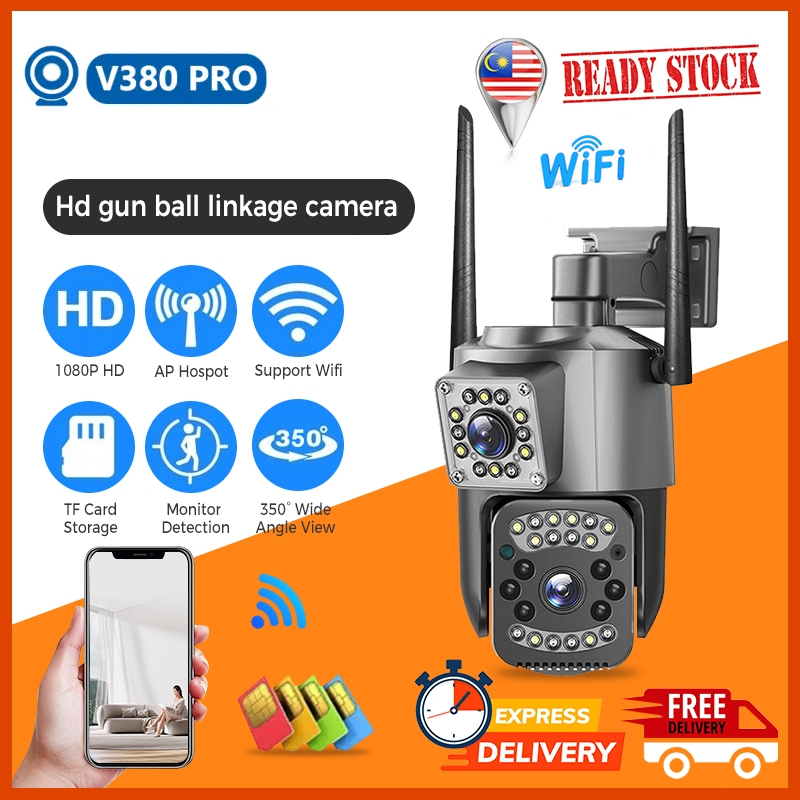 V380 Pro Dual-Lens WIFI/4G 360°CCTV Camera With audio and speaker  Outdoor waterproof IP Security Cameras HD 1080P Two-Way Voice Night Vision Alarm