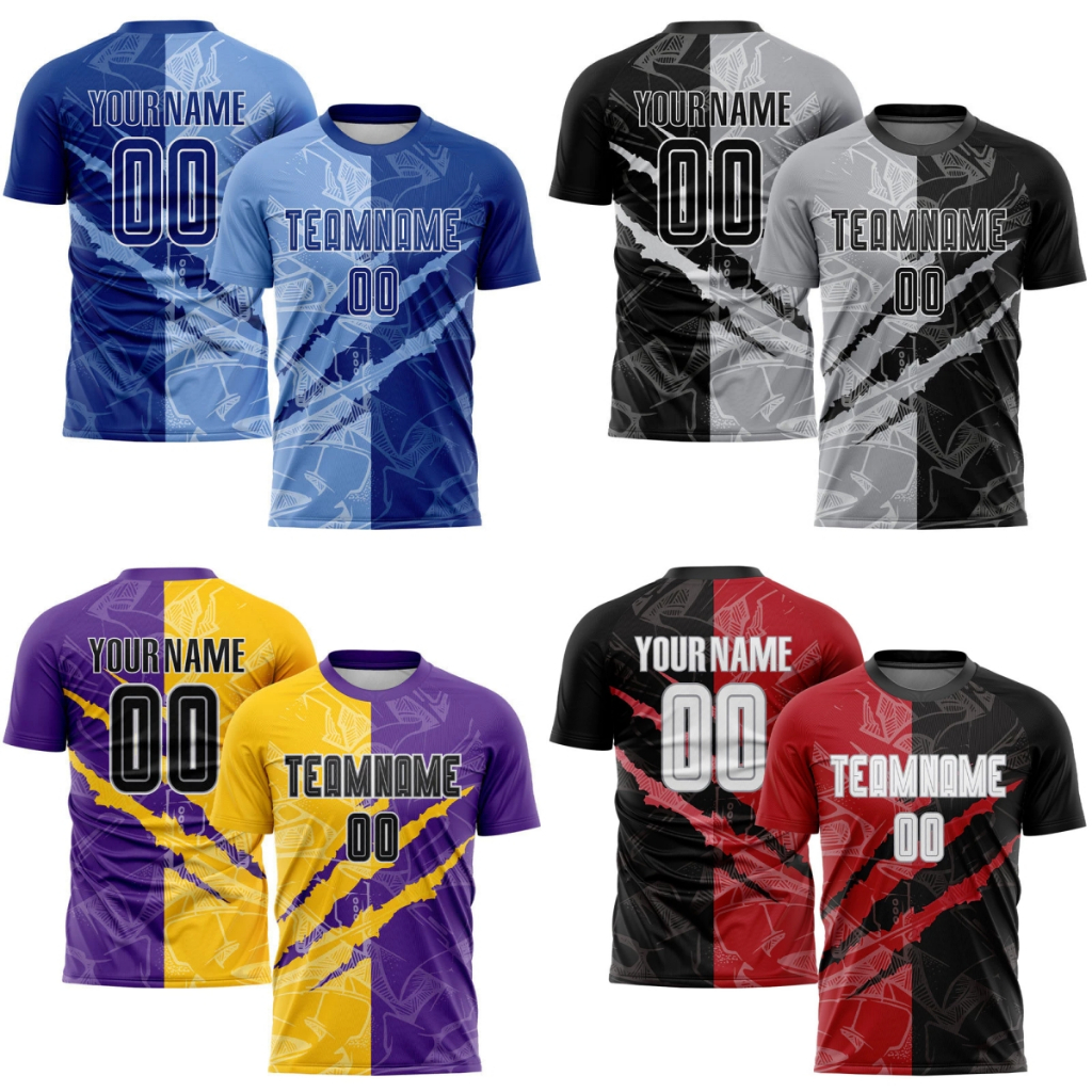 【Free Custom Name And Number】Custom Graffiti Pattern Jersey T-shirt Royal-Light Blue Scratch Sublimation Soccer Uniform Jersey Couple Jerseys Unisex Sport Shirt Team Wear