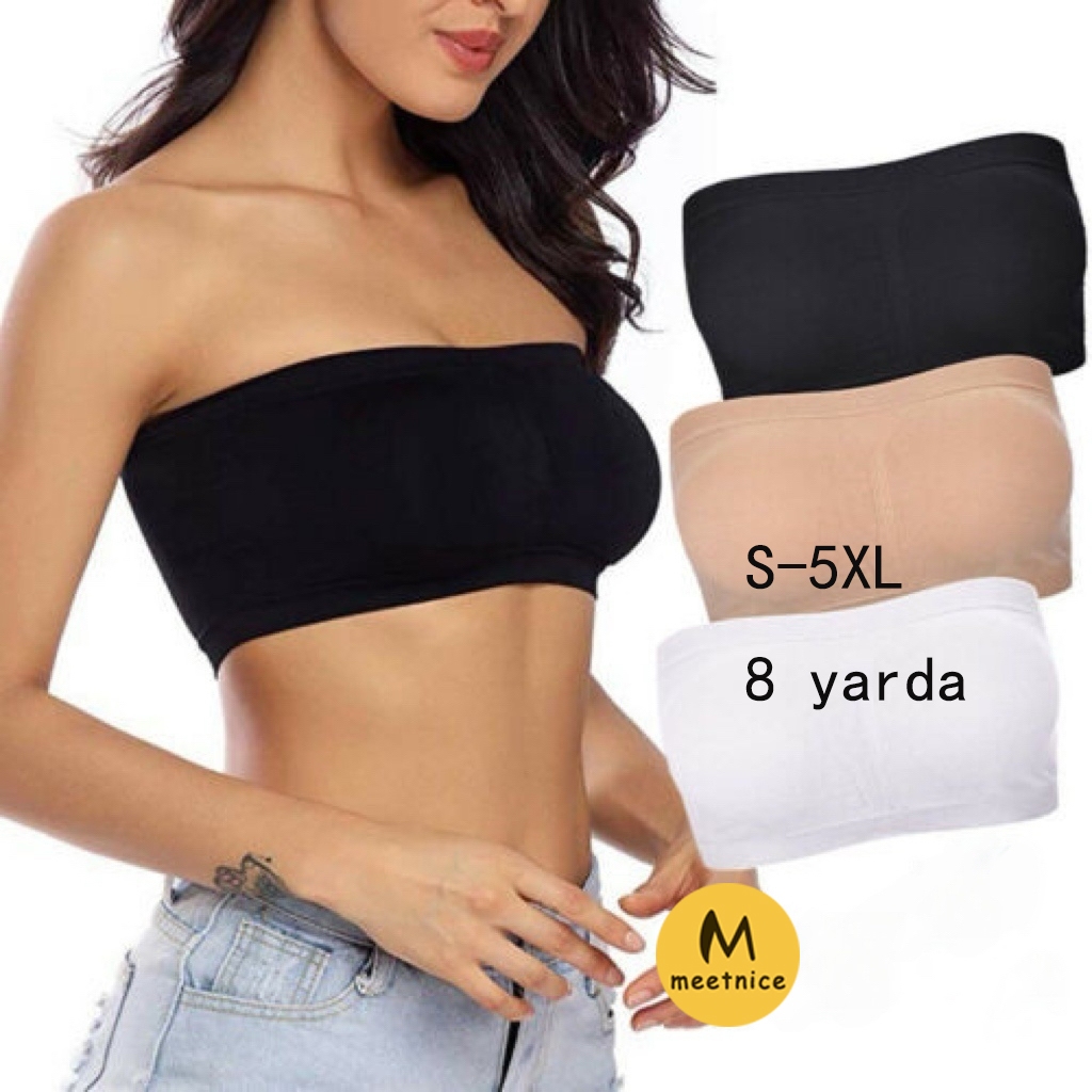 【12 Hour Ship】30-125KG Double Layers Plus Size Strapless Bra Bandeau Tube Removable Padded Top Stretchy