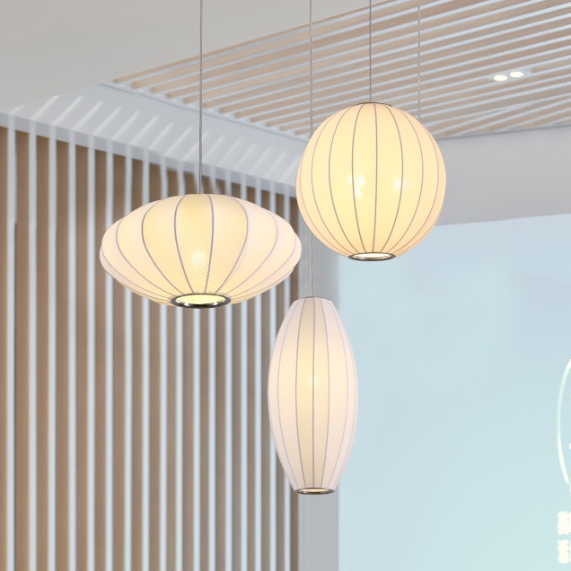 Lampu Gantung Siling Meja Makan Japanese Rustic Droplights Fabric Chandelier Ceiling Light Led Lantern Pendant Light Dining Room Hanging Lights 吊燈 吊灯