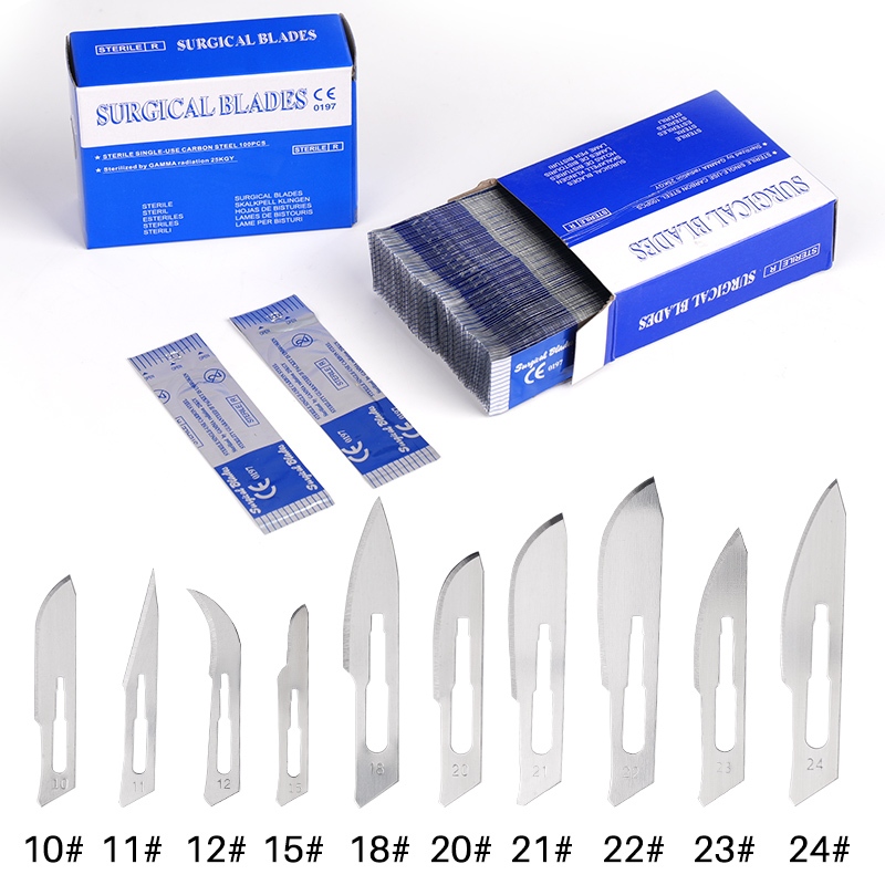 100Pcs Dental Surgical Scalpel Sterilized Blades Disposable Carbon Steel Medical Surgery Knife Dentistry Material