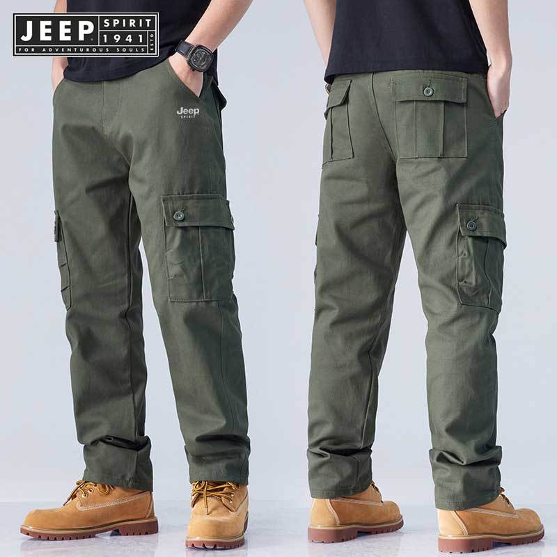 JEEP SPIRIT 1941 ESTD Loose Straight Men's Oversized Cotton Cargo Pants