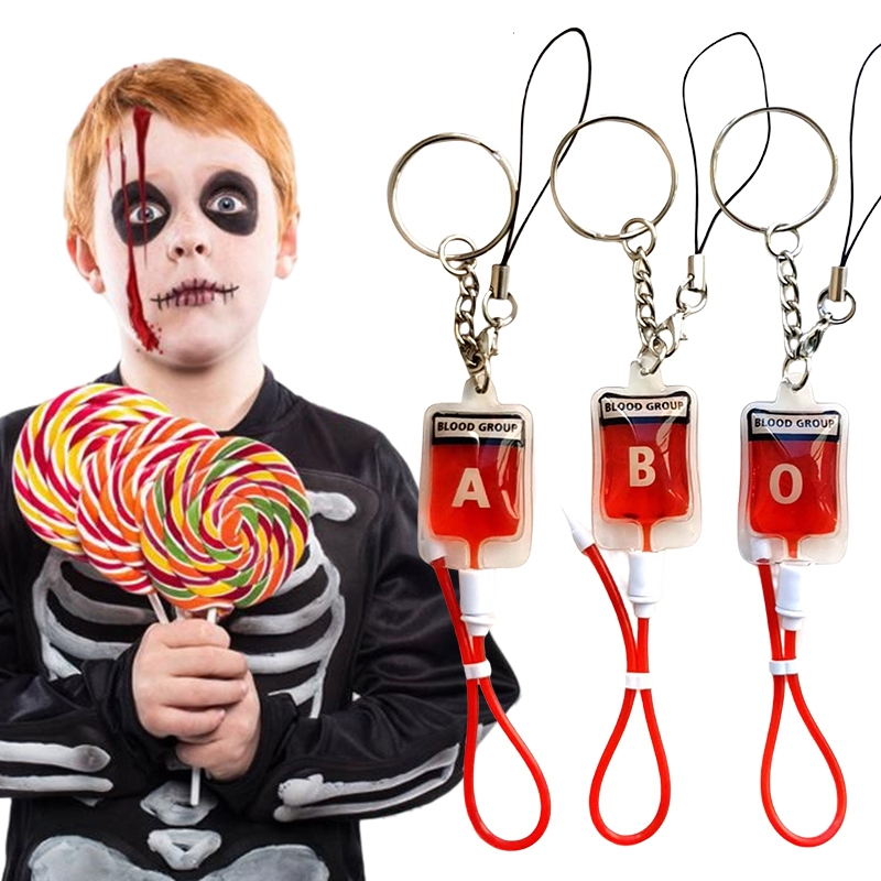 Type A B O AB Plasma Blood Bag Keychain Bag Unique Mobile Phone Straps PVC Fashion Halloween Blood Pendant DIY Accessories