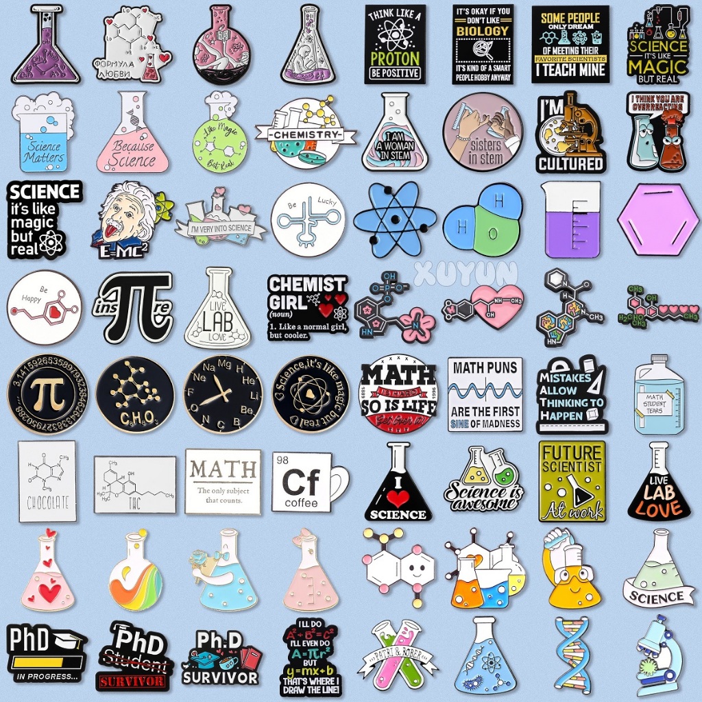 Science Chemistry Cartoon Brooch I Love Math Metal Badge Student Teacher Clothing Backpack Accessories Pin Jewellery Gift for Friend