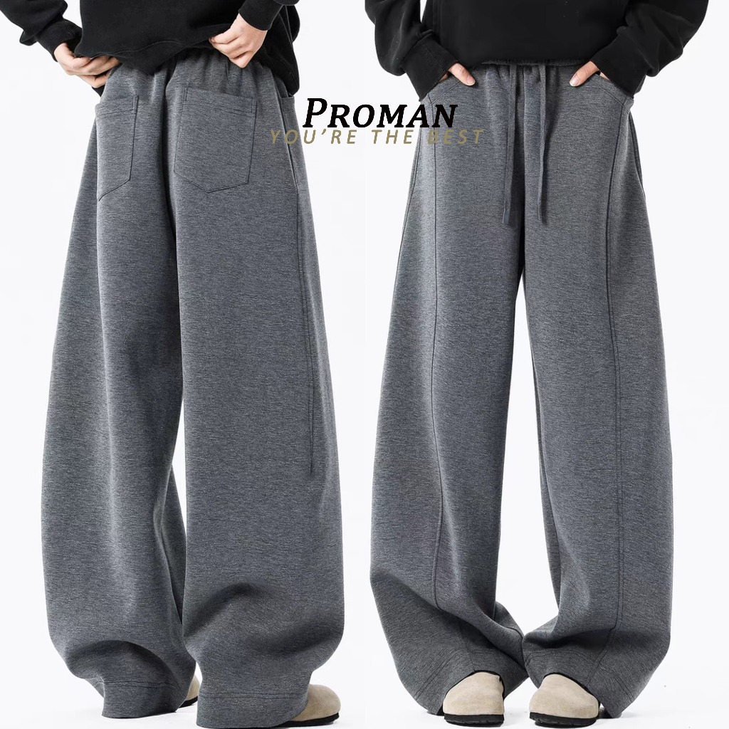 【READY STOCK】ProMan Saiz Besar Seluar Kaki Lebar Trousers Male Loose Casual Straight Berat Gaya Cleanfit Seluar Peluh Langsir Lelaki Kasual M-3XL Wide-Leg Sports Pants