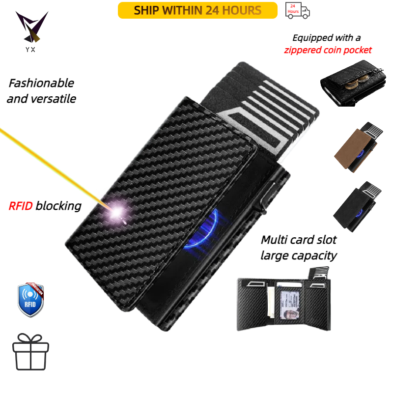 Men Wallet Tri-fold Magnetic Retro Microfiber Crazy Horse Leather rfid Anti-theft Simple Ultra-thin Card Holder