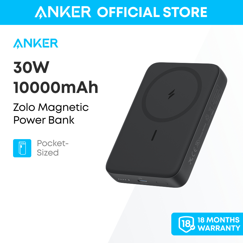 Anker Zolo Magnetic Power Bank Compact 10,000mAh Wireless Portable Charger with 30W Fast Charging Skin-Friendly and Durable Battery Pack Compatible for Multiple Devices