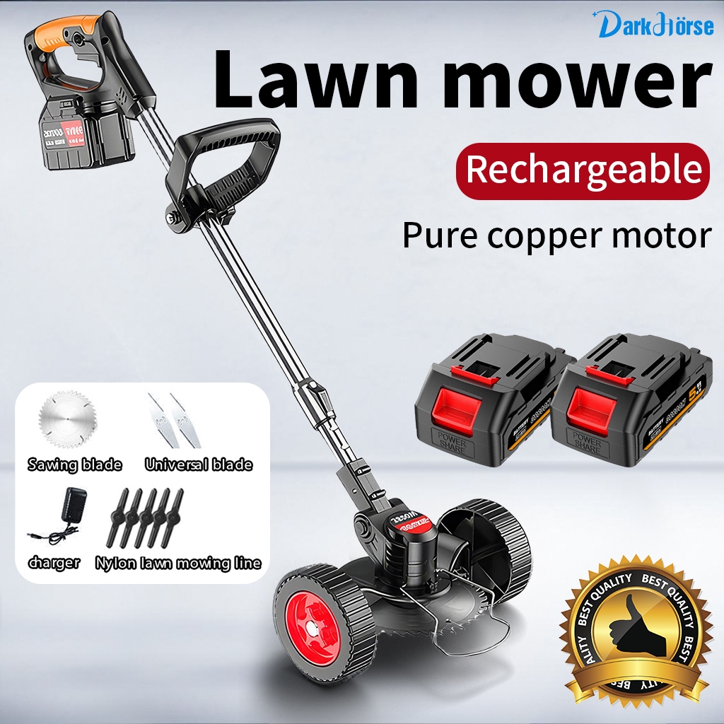 Mesin rumput bateri heavy duty with wheels grass cutter machine cordless Lawn mower battery electric mesin potong rumput Grass trimmer machine Rechargeable Portable Adjustable 割草机
