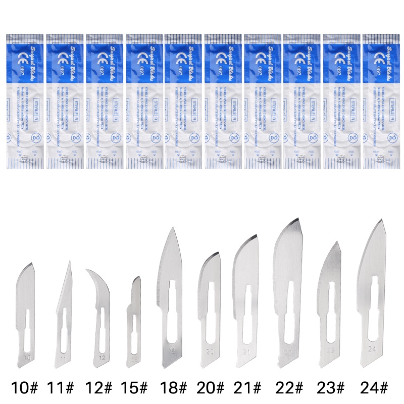 10Pcs Dental Surgical Blades Disposable Sterile Carbon Steel Scalpel Knife for Dissection Beauty Carving